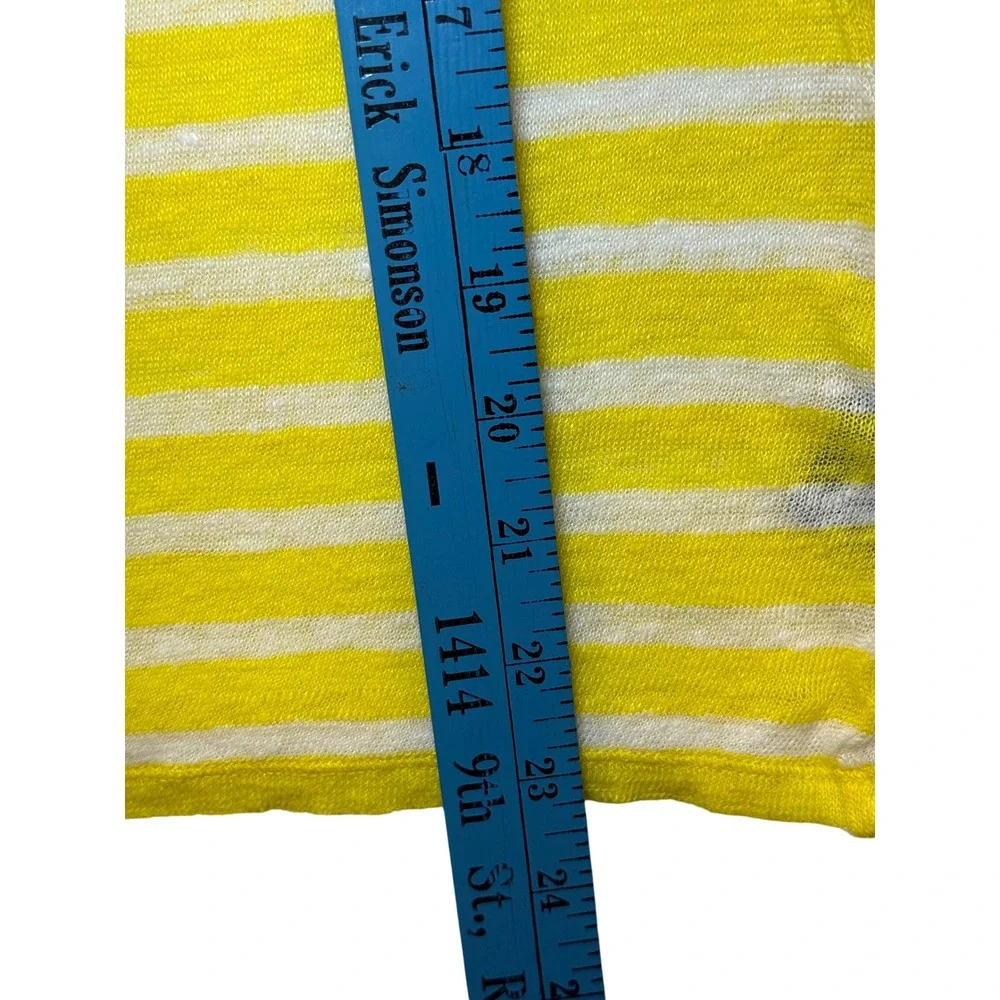 Lauren Ralph Lauren Yellow White Striped 100% Linen‎ Knit Sweater Top Womens L